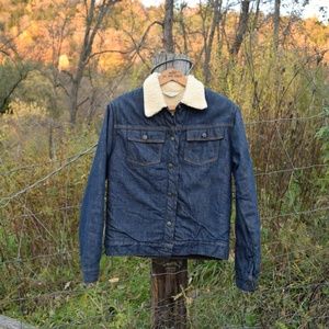Vintage 70s Sears Jr Bazaar Youth M Women's XS Sherpa Lined Denim Jacket